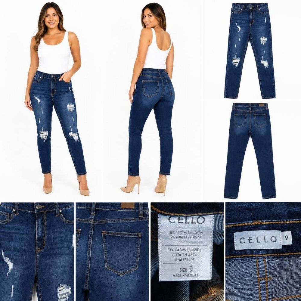 Cello Size 9 Distressed Skinny Jeans Stretch Blue Denim